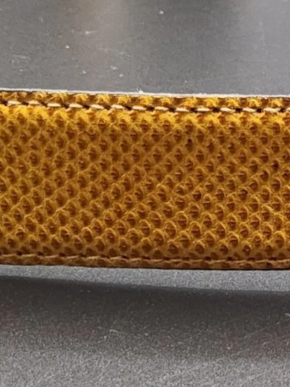 Vintage Jeff Deegan Designs Yellow/Gold Lizard Skin Belt With Removable Bronze